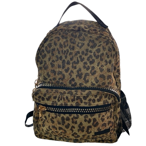 Steve Madden Leopard Print Gold-Tone Backpack - Picture 1 of 13